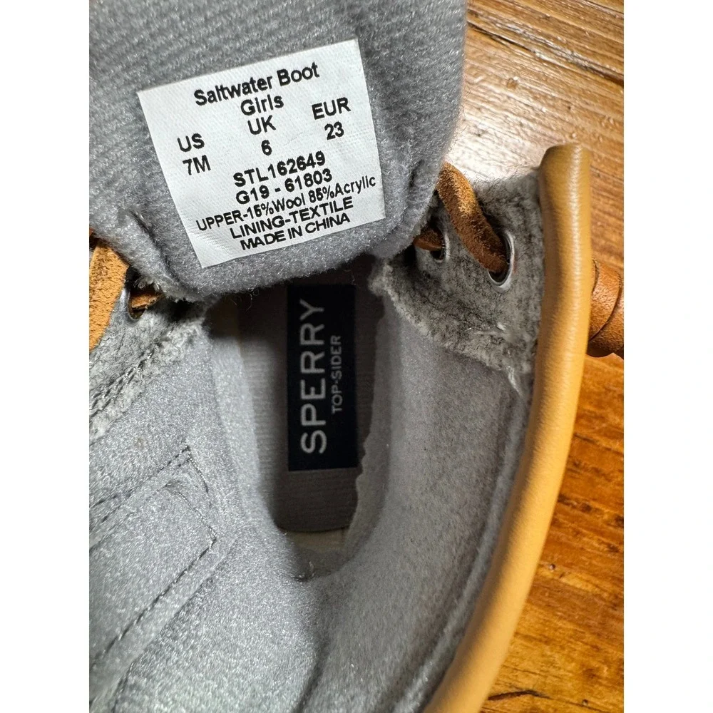 Sperry Saltwater Duck Boots Girls Size 7M Grey Wool Waterproof Rain Boots